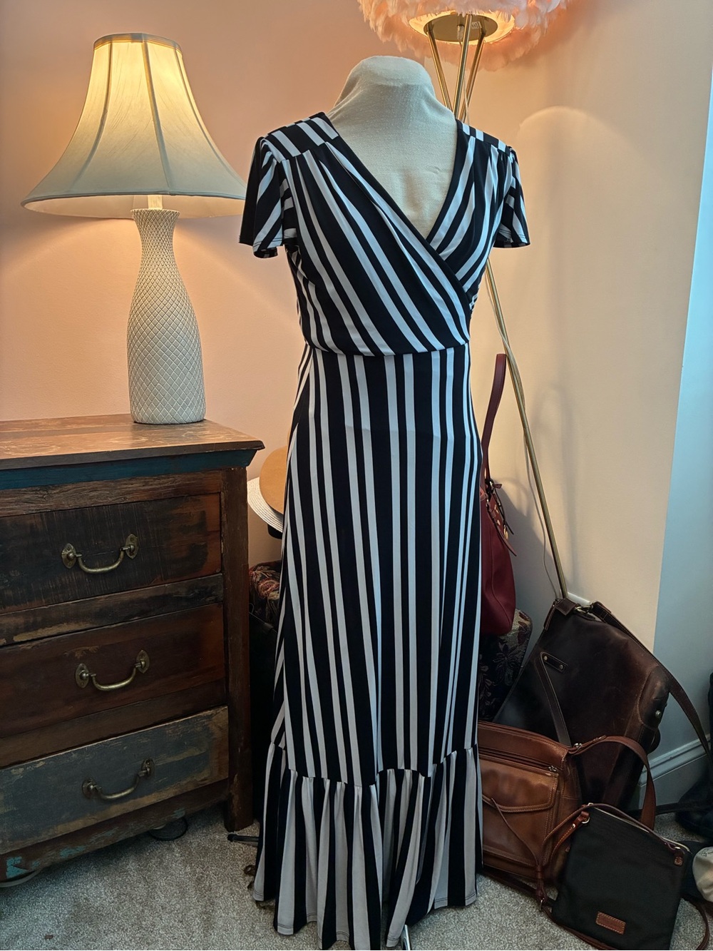 Retro Striped Wrap-Style Maxi Dress INC International Concepts